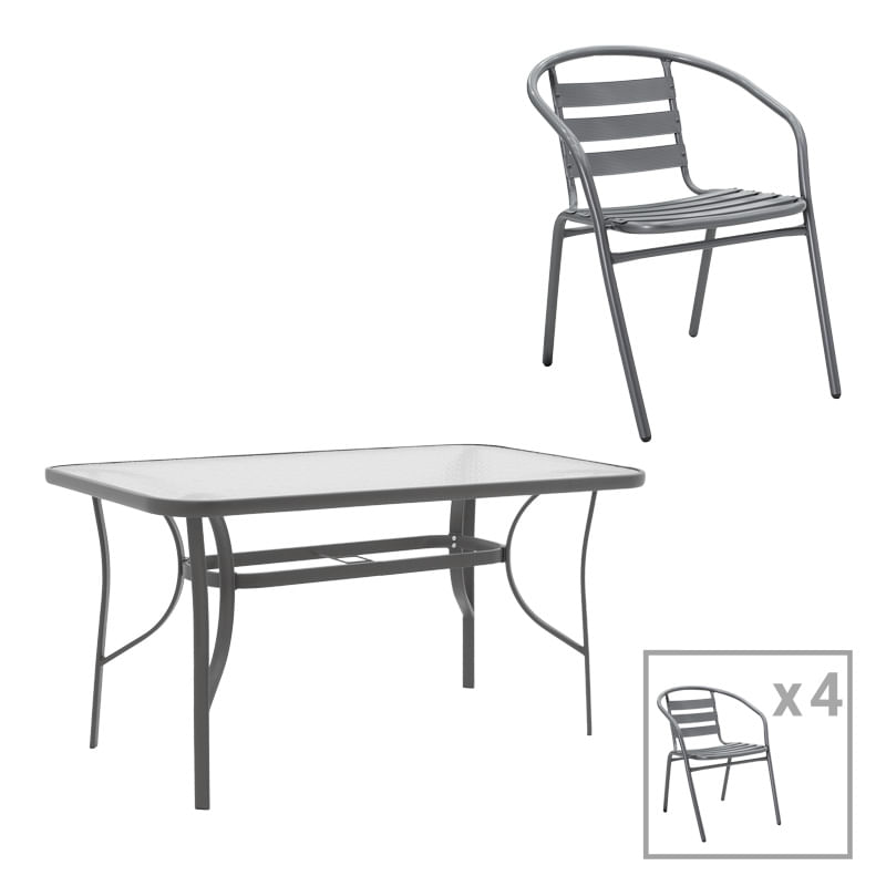 Set de dining 5 piese Ensure-Tade pakoworld metal-sticla gri inchis 120x70x70cm Set de dining 5 piese Ensure-Tade pakoworld metal-sticla gri...