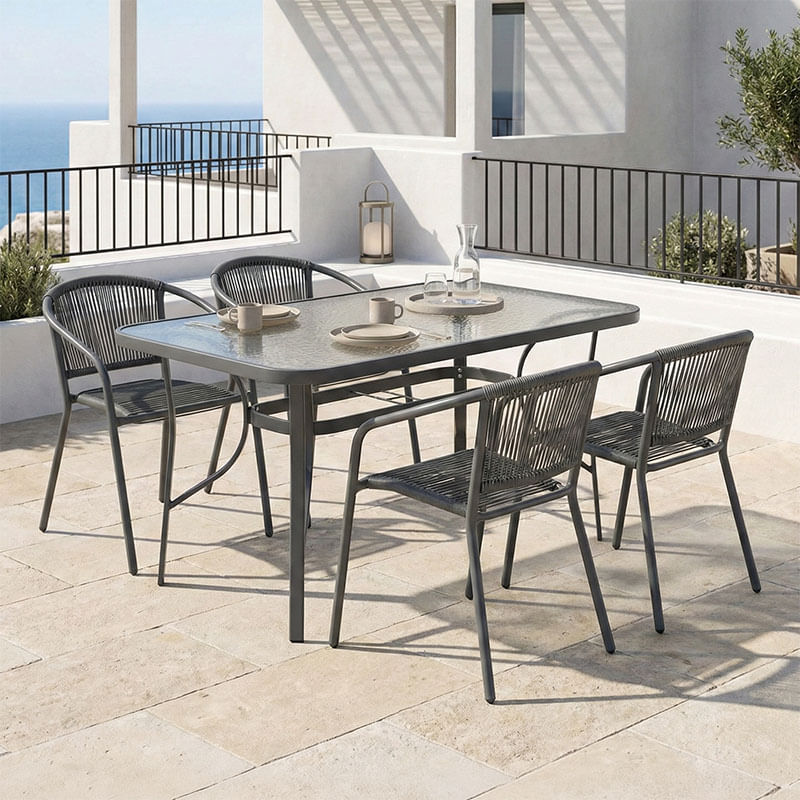 Set de dining 5 piese Ensure-Lindaria pakoworld metal-sticla gri inchis 120x70x70cm Set de dining 5 piese Ensure-Lindaria pakoworld metal-st...