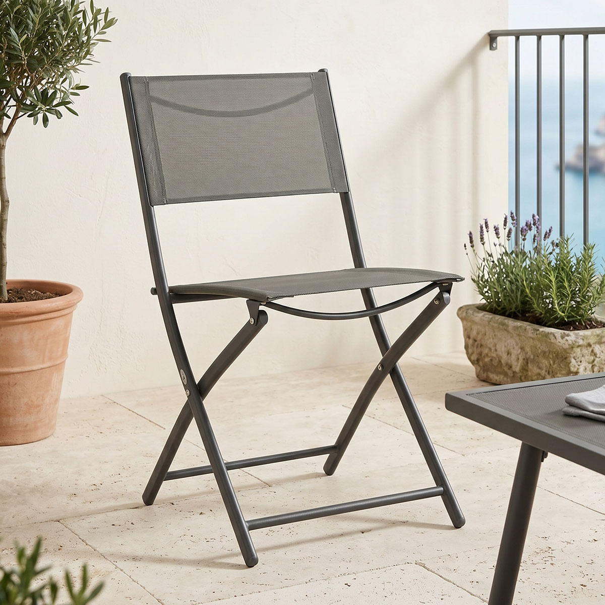 Foldable chair Jeve pakoworld anthracite metal with champagne textilene 46x51x81cm Foldable chair Jeve pakoworld anthracite metal with champ...