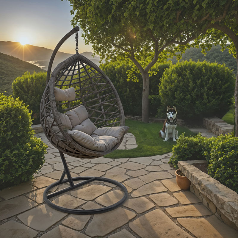 Hudson pakoworld hamac suspendat metal-pp- cu perna in culoarea gri 109x119x195cm Hudson pakoworld hamac suspendat metal-pp- cu perna in cul...