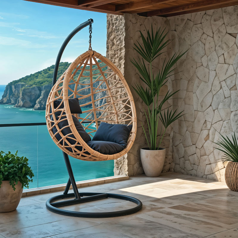 Hudson pakoworld balansoar suspendat metalic negru-pp natural-perna neagra 109x119x195cm Hudson pakoworld balansoar suspendat metalic negru-...