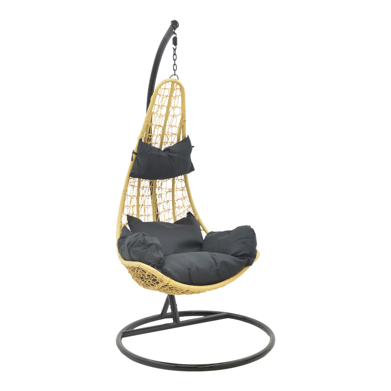 Leagan de gradina Soleil pakoworld suspendat in culoarea naturala si metal negru 103x83x200cm Leagan de gradina Soleil pakoworld suspendat i...