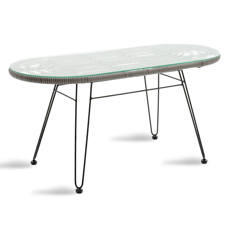 Naoki pakoworld table metal black-pe grey-glass 100x45x46cm Naoki pakoworld table metal black-pe grey-glass 100x45x46cm