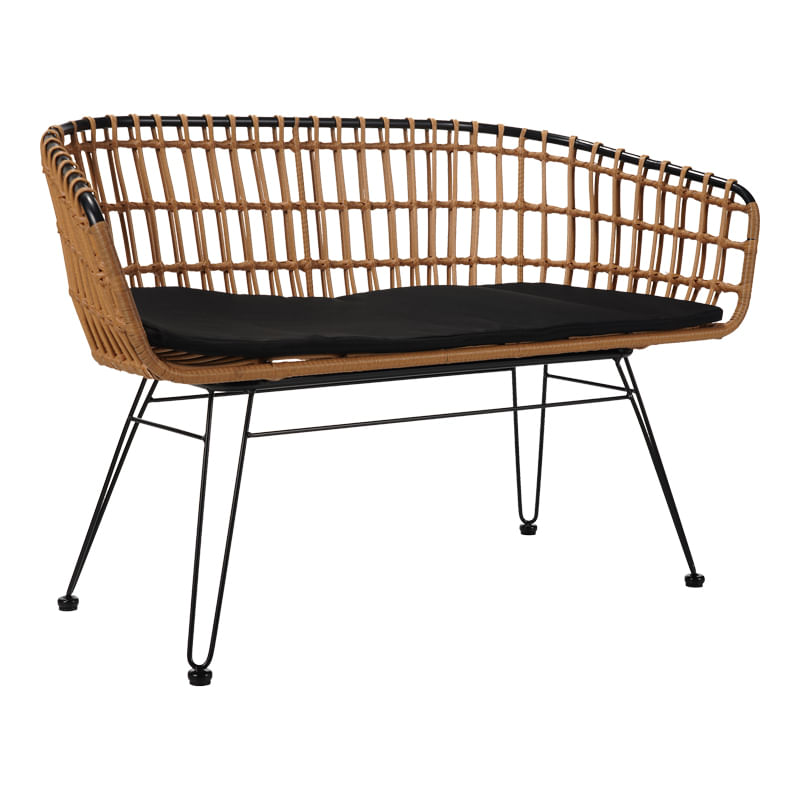 Sofa 2 locuri Naoki pakoworld metal negru-pe natural 120x55x79cm Sofa 2 locuri Naoki pakoworld metal negru-pe natural 120x55x79cm
