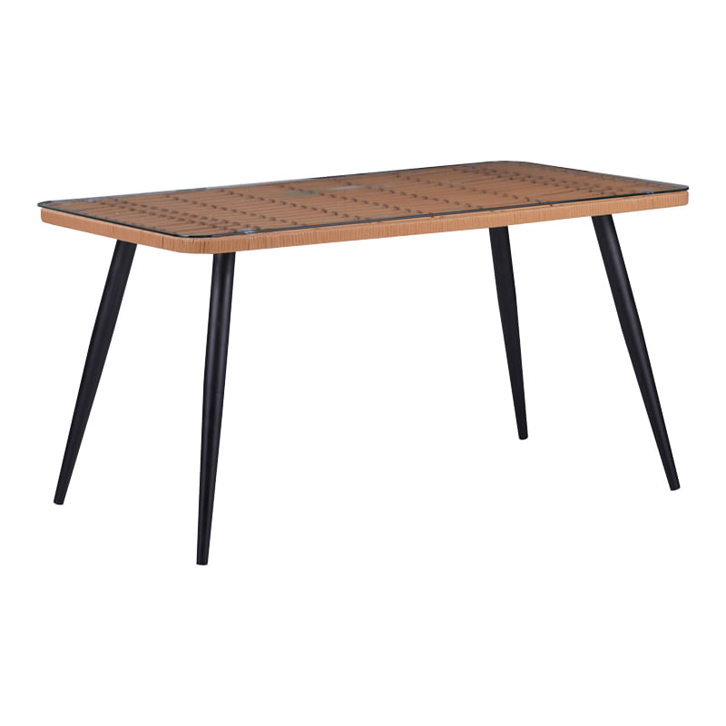 Naoki Pakoworld Masa din sticla-pe ratan cu finisaj din lemn natural si picioare negre 140x80x78cm Naoki Pakoworld Masa din sticla-pe ratan...