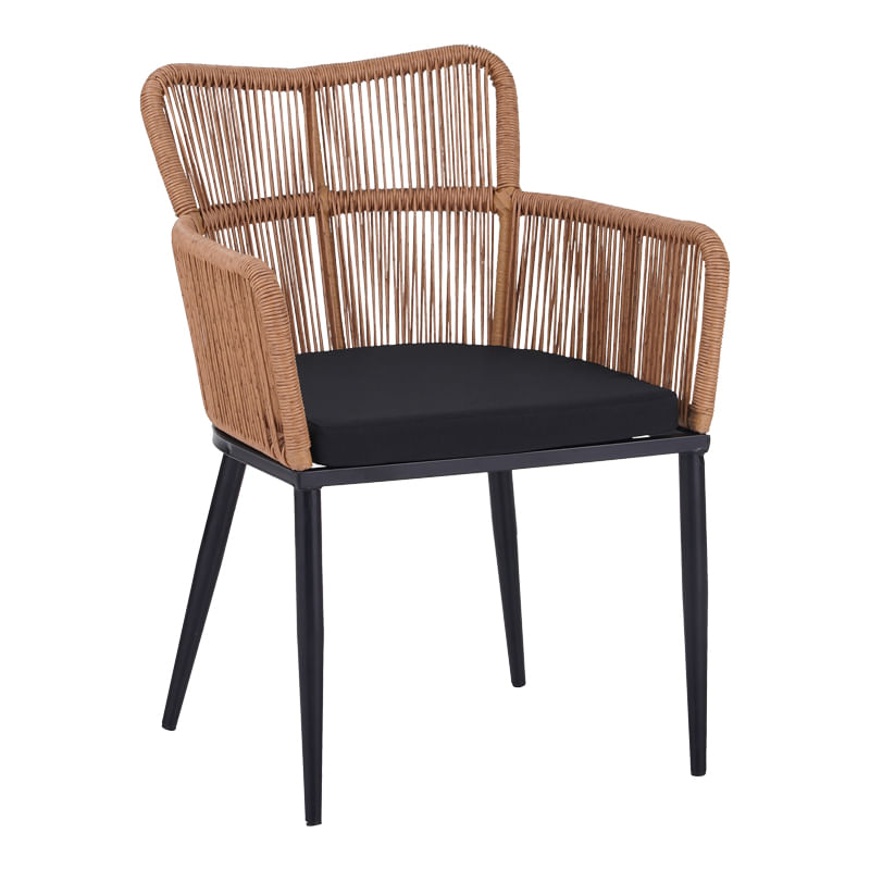 Naoki Pakoworld Fotoliu din ratan - metal cu finisaj natural si picioare negre/Perne 59x62.5x82cm Naoki Pakoworld Fotoliu din ratan - metal...