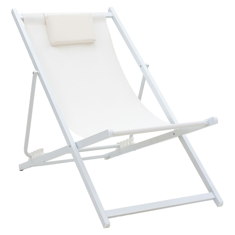 Chaise longue profesionala Corte pakoworld, fag, aluminiu, alb-bej, material textilene. Chaise longue profesionala Corte pakoworld, fag, alu...