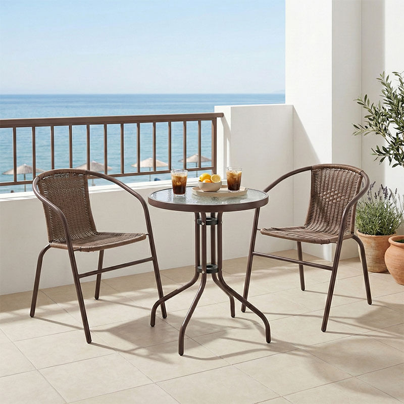 Set de dining 3 piese Watson-Obbi pakoworld metal-pe maro Set de dining 3 piese Watson-Obbi pakoworld metal-pe maro