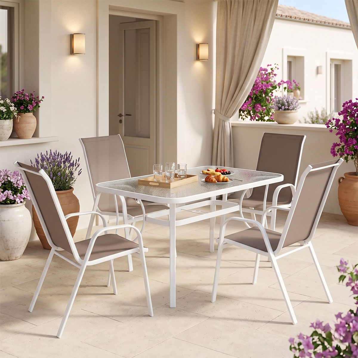 Set masa de dining Ensure-Calan, 5 piese, Pakoworld, metal alb-maro, textilene, 120x70x70cm Set masa de dining Ensure-Calan, 5 piese, Pakowo...