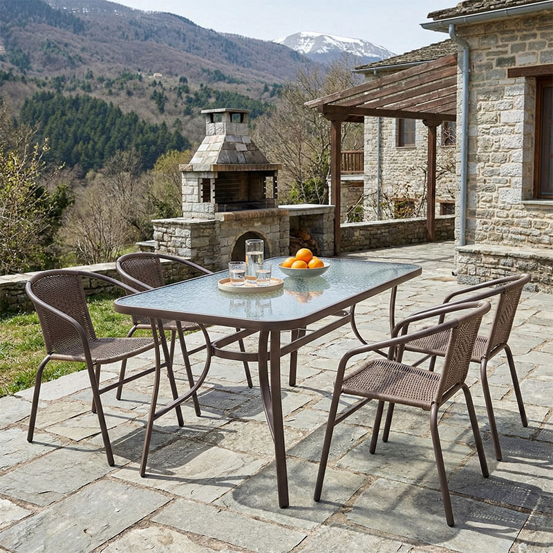 Dining table Ensure-Obbi set 5pcs pakoworld metal-pe brown Dining table Ensure-Obbi set 5pcs pakoworld metal-pe brown