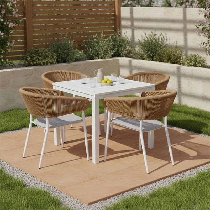 Masa de dining Kliton - Set Raven 5 pakoworld aluminiu in nuanta alba 80x80x74cm Masa de dining Kliton - Set Raven 5 pakoworld aluminiu in n...