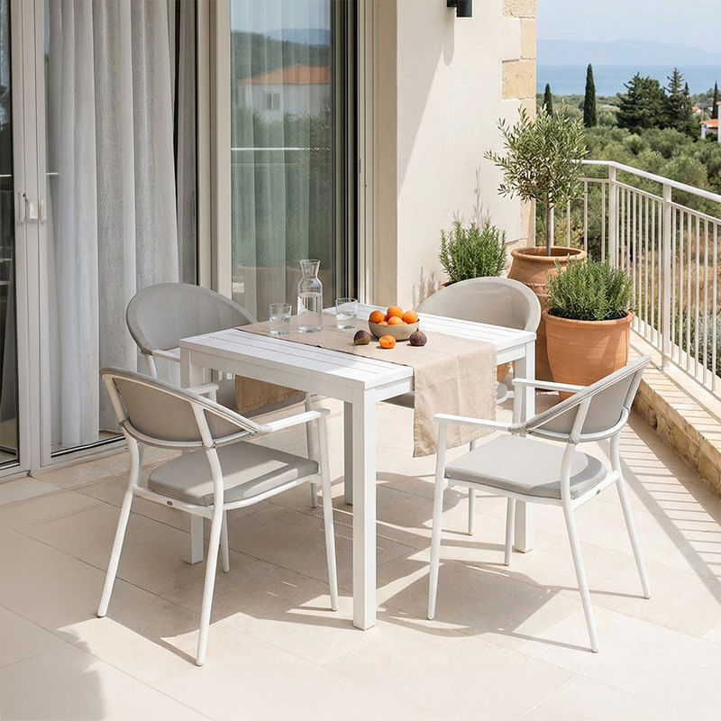 Masa de dining Kliton - Set Pino 5 buc pakoworld aluminiu in nuanta alba 80x80x74cm Masa de dining Kliton - Set Pino 5 buc pakoworld alumini...
