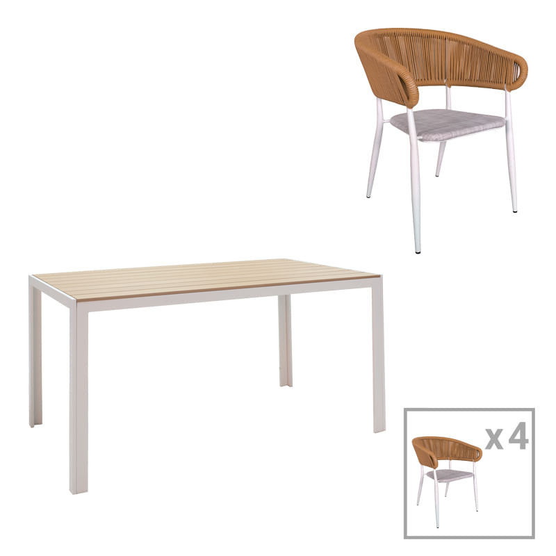 Masa de dining Nares-Raven. Set de 5 pachete din aluminiu alb si placaj intr-o nuanta naturala. 140x80x72.5cm Masa de dining Nares-Raven. Se...