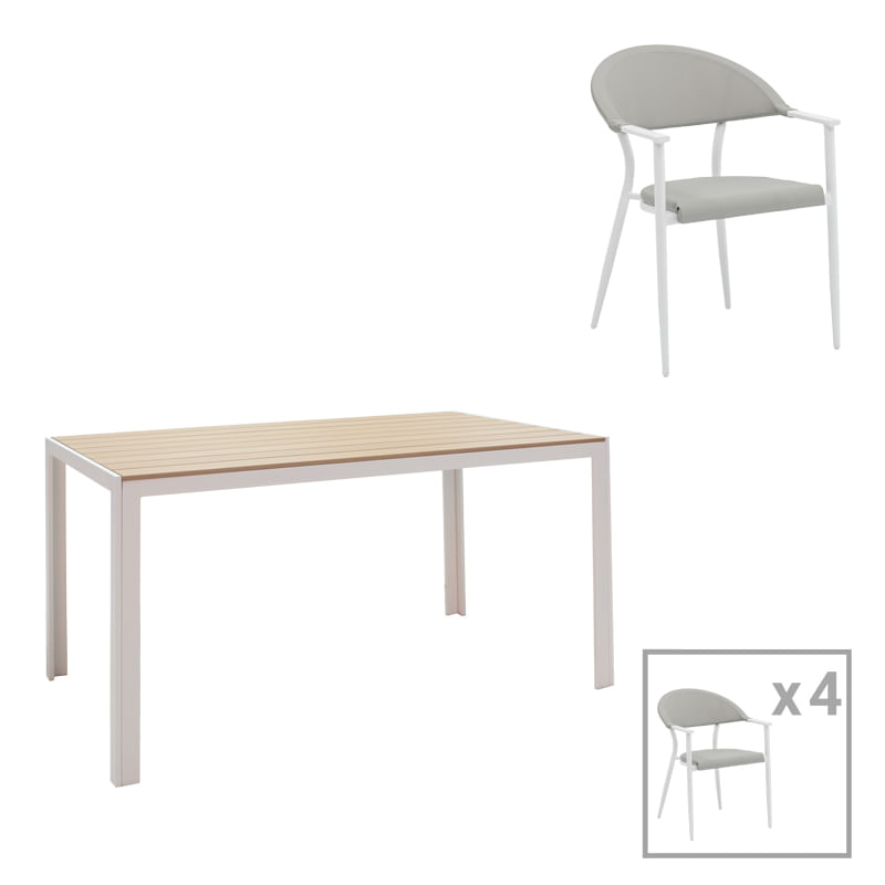 Masa de dining Nares-Pino. Set de 5 picioare din aluminiu alb si placaj in nuanta naturala. 140x80x72.5cm Masa de dining Nares-Pino. Set de...