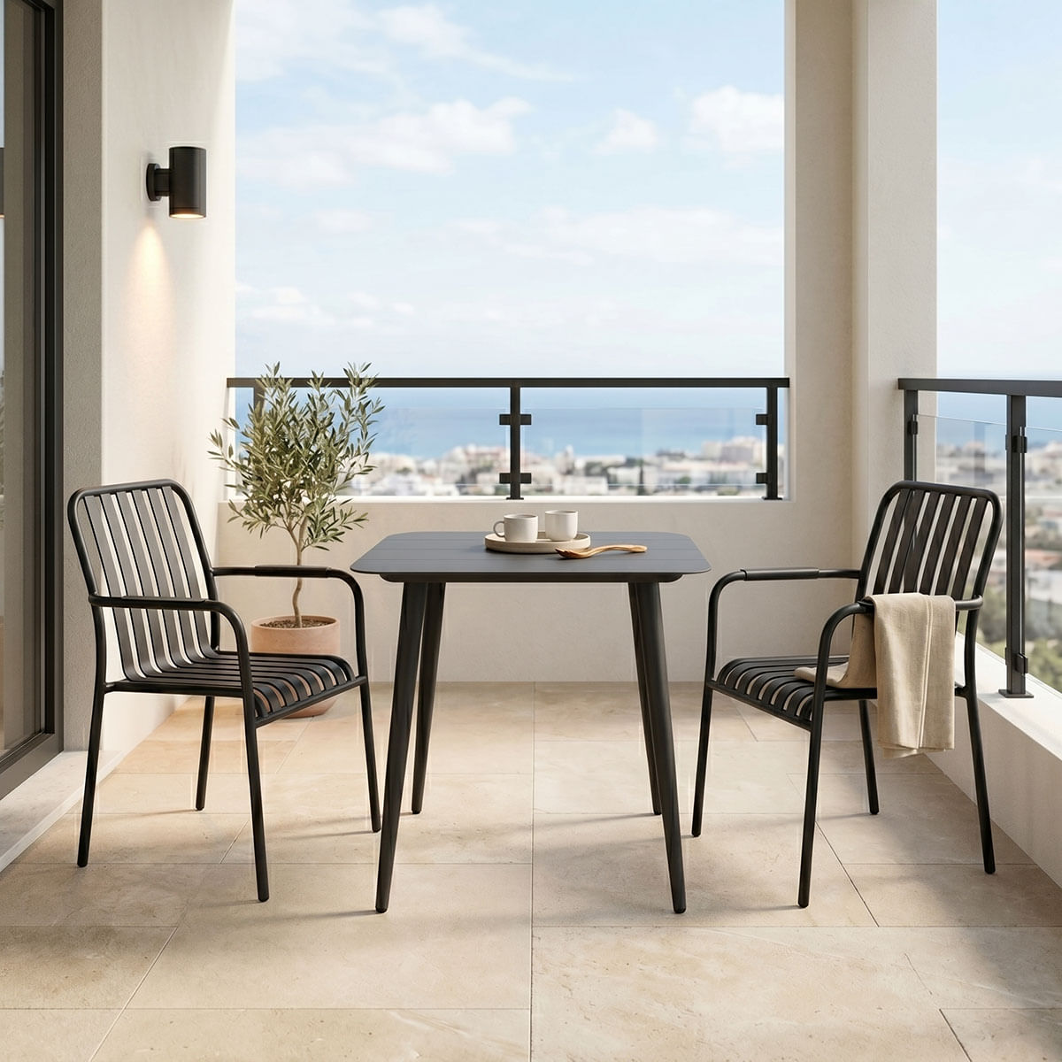 Set de dining Heven Vista pakoworld, set de 3 piese, aluminiu negru, 80x80x72cm Set de dining Heven Vista pakoworld, set de 3 piese, alumini...