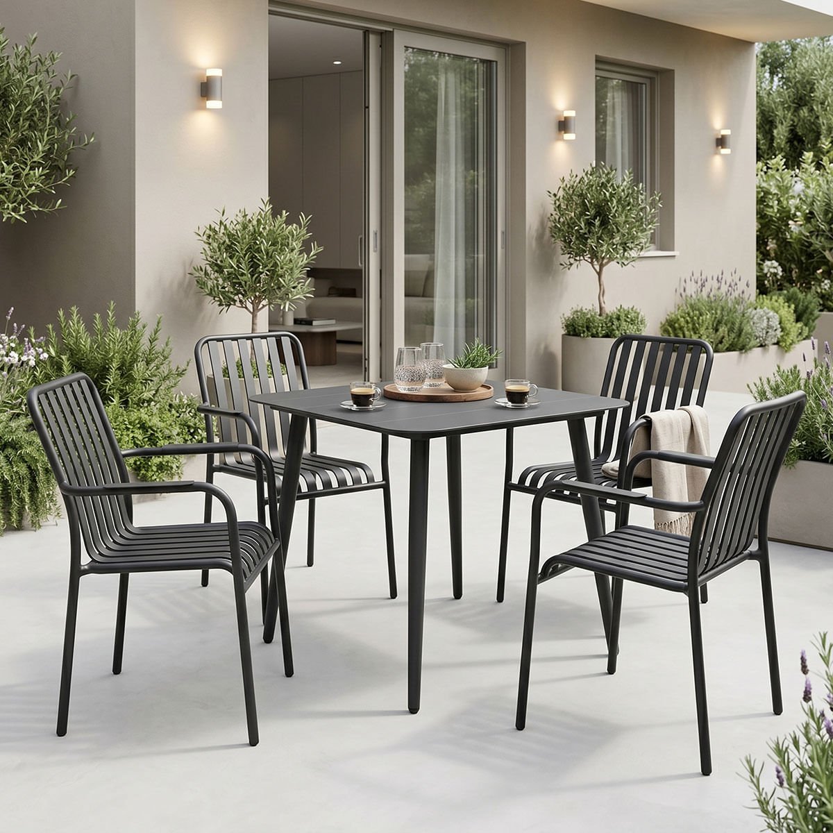 Set de dining Heven Vista pakoworld, set de 5 piese, aluminiu negru, 80x80x72cm Set de dining Heven Vista pakoworld, set de 5 piese, alumini...