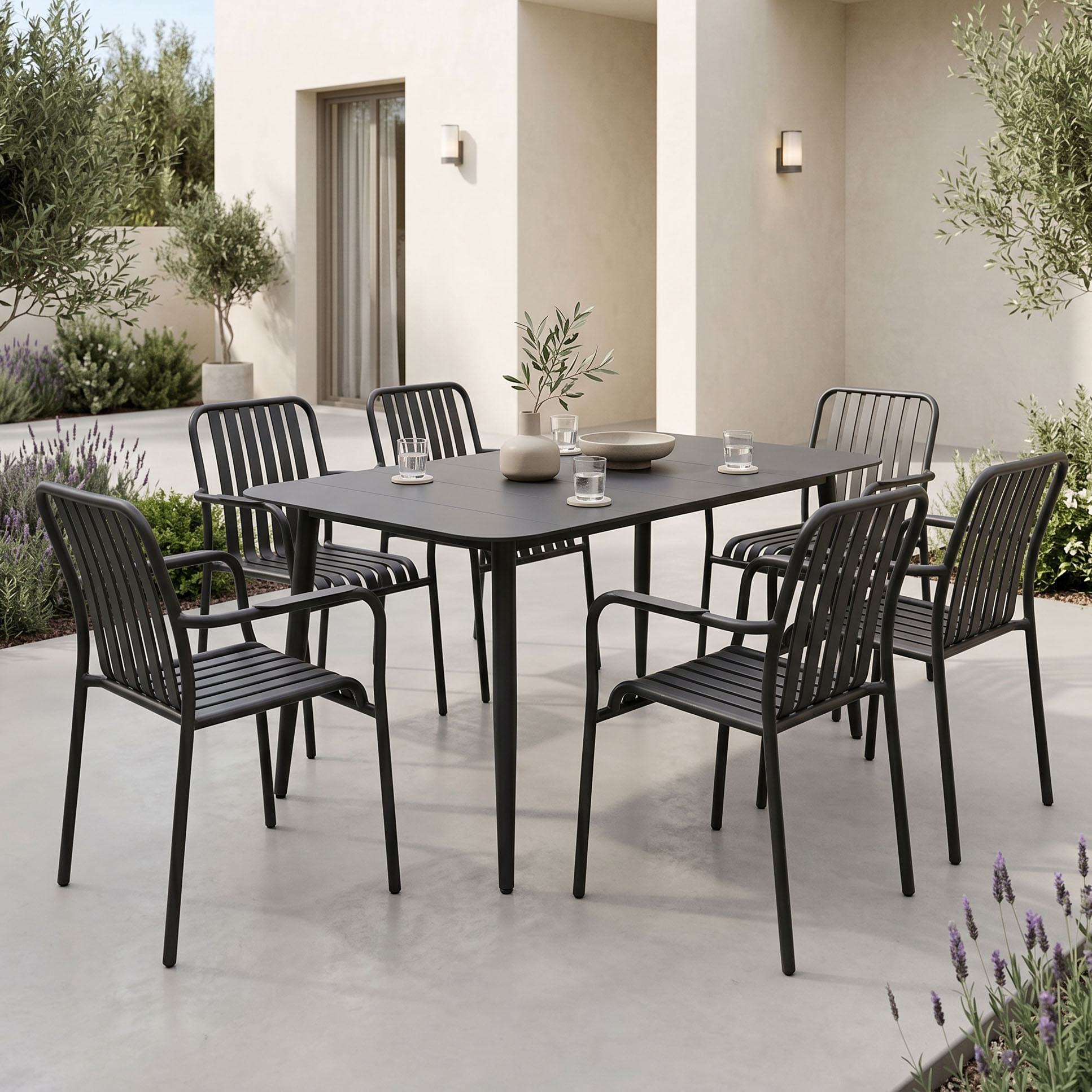 Set de dining Heven Vista pakoworld, set de 7 piese, aluminiu negru, 120x70x72cm Set de dining Heven Vista pakoworld, set de 7 piese, alumin...