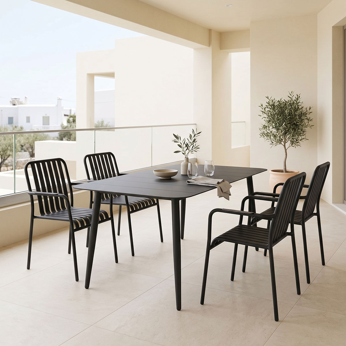 Set de dining Heven Vista pakoworld, set de 5 piese, aluminiu negru, 150x80x72cm Set de dining Heven Vista pakoworld, set de 5 piese, alumin...
