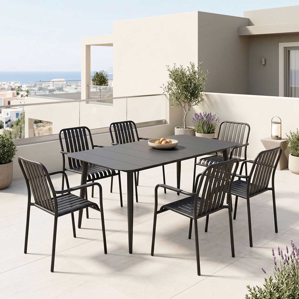 Set de dining Heven Vista pakoworld, set de 7 piese, aluminiu negru, 150x80x72cm Set de dining Heven Vista pakoworld, set de 7 piese, alumin...