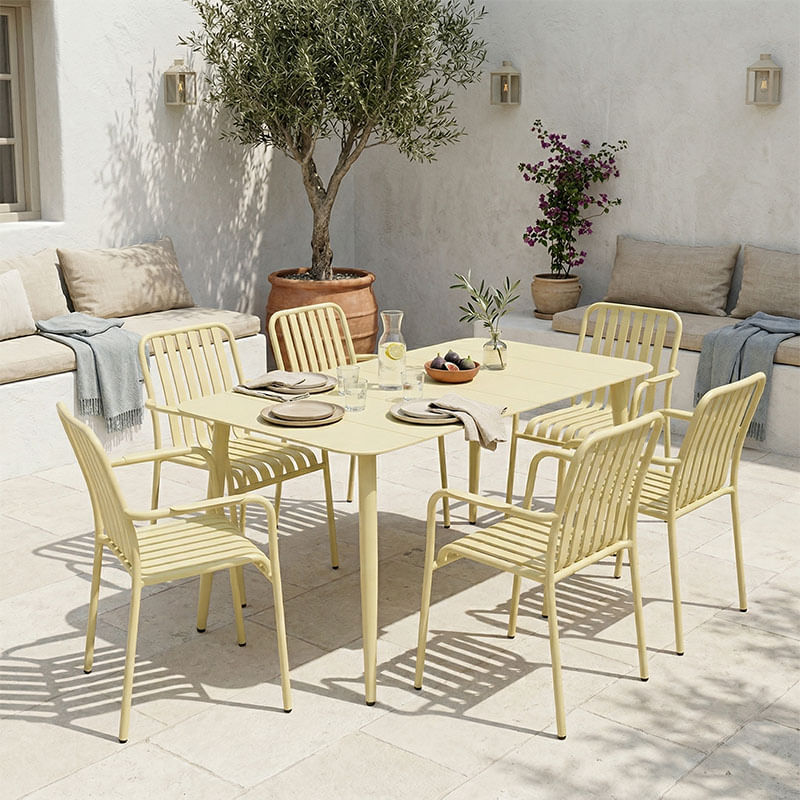 Set de dining Heven Vista pakoworld, set de 7 piese, champagne, aluminiu, 120x70x72cm Set de dining Heven Vista pakoworld, set de 7 piese, c...