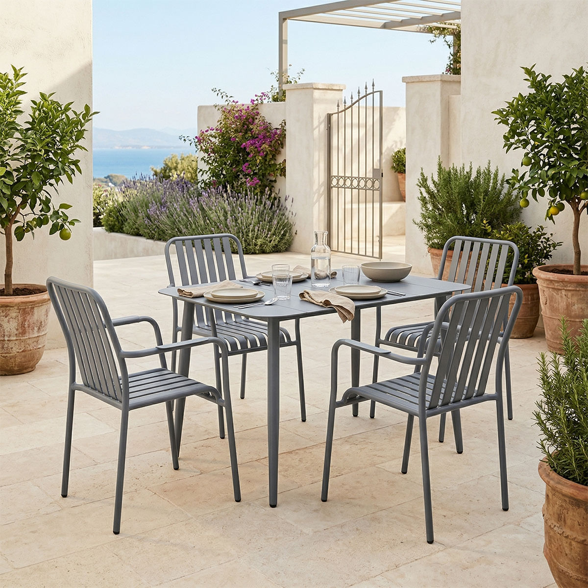 Set de dining Heven Vista pakoworld, set de 5 piese, aluminiu antracit, 120x70x72cm Set de dining Heven Vista pakoworld, set de 5 piese, alu...