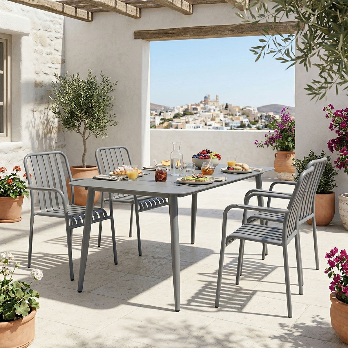 Set de dining Heven Vista pakoworld, set de 5 piese, aluminiu antracit, 150x80x72cm Set de dining Heven Vista pakoworld, set de 5 piese, alu...