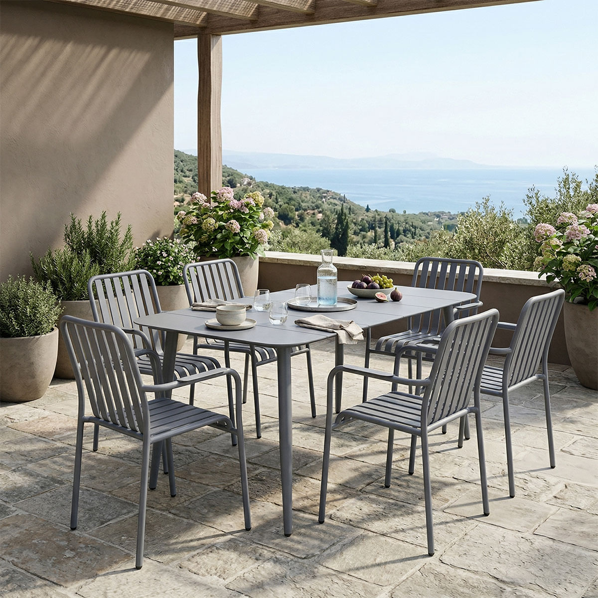 Set de dining Heven Vista pakoworld, set 7 piese, aluminiu antracit, 150x80x72cm Set de dining Heven Vista pakoworld, set 7 piese, aluminiu...