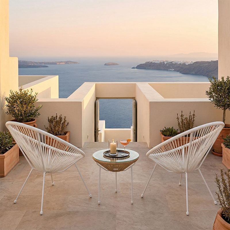 Set de fotolii de exterior Acapulco pakoworld, 3 piese, structura metalica alba cu ratan PE in culoarea naturala, D50x52 cm Set de fotolii d...