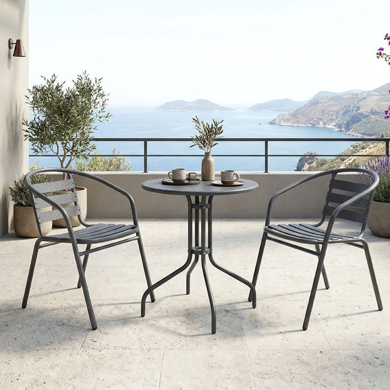Set de dining Vergo Tade pakoworld 3 piese, antracit, metal, D60x70cm Set de dining Vergo Tade pakoworld 3 piese, antracit, metal, D60x70cm