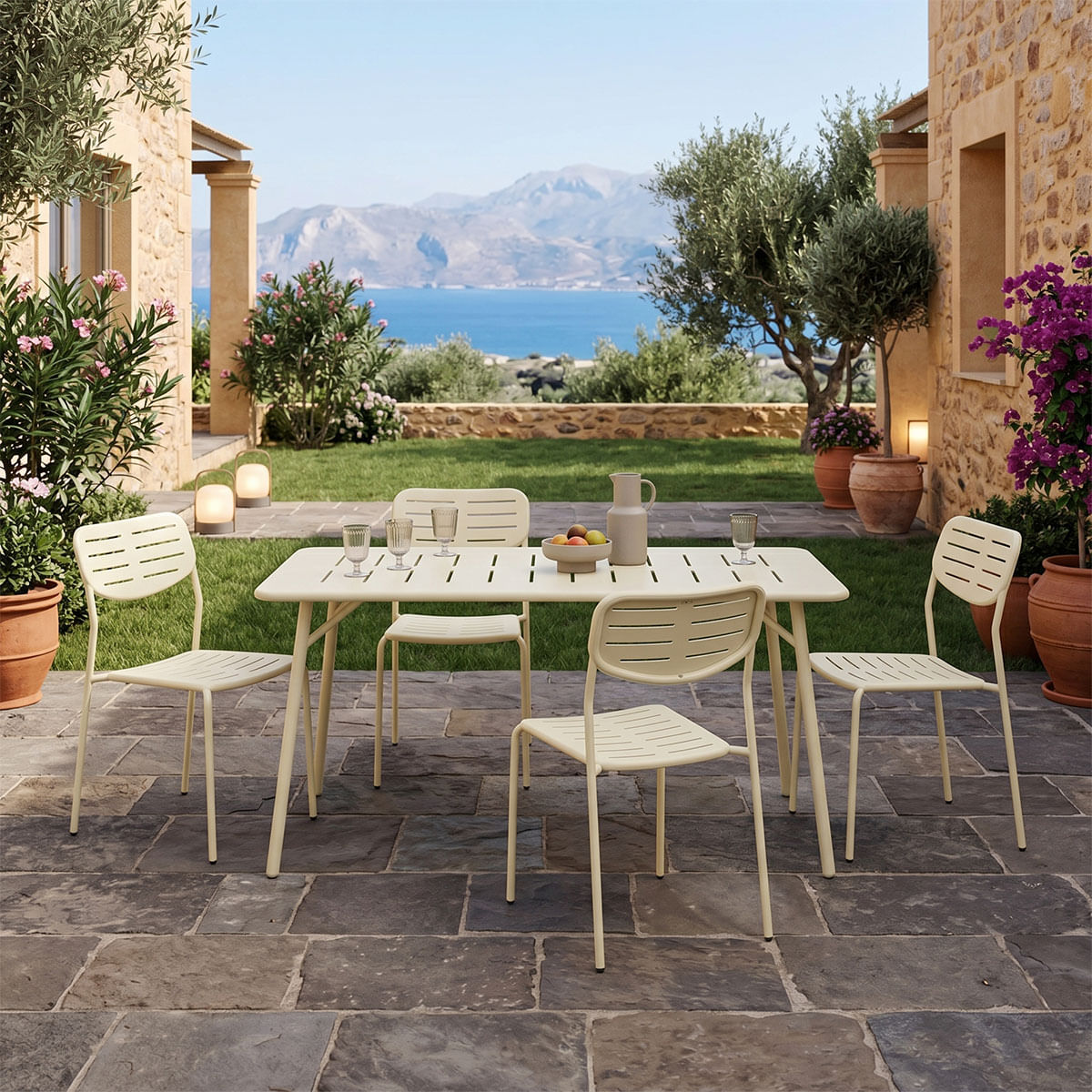 Moraja Deraby | pakoworld set de 5 piese, crem, metal, 140x80x72cm Moraja Deraby | pakoworld set de 5 piese, crem, metal, 140x80x72cm