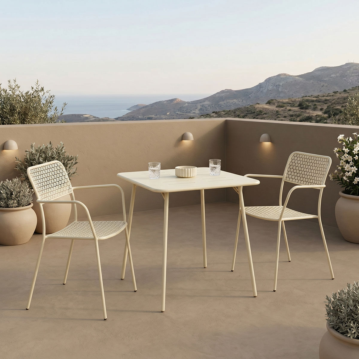 Moraja Federal set de 3 piese, crem, metal, 70x70x73cm Moraja Federal set de 3 piese, crem, metal, 70x70x73cm