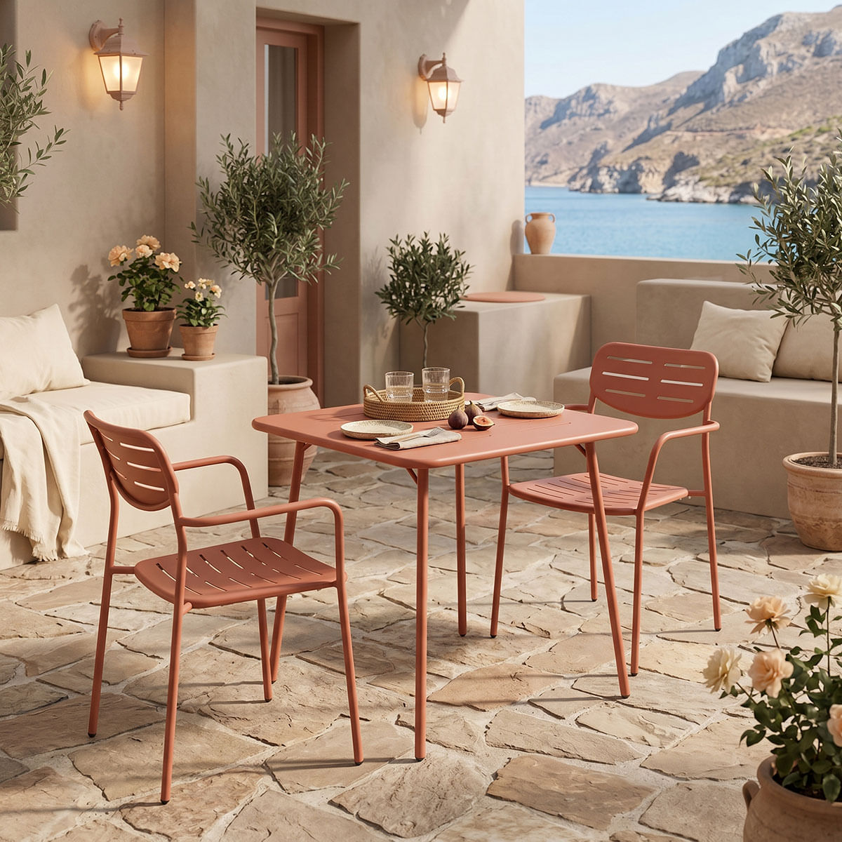 Moraja Deraby pakoworld set de 3 piese teracota metal 70x70x73cm Moraja Deraby pakoworld set de 3 piese teracota metal 70x70x73cm