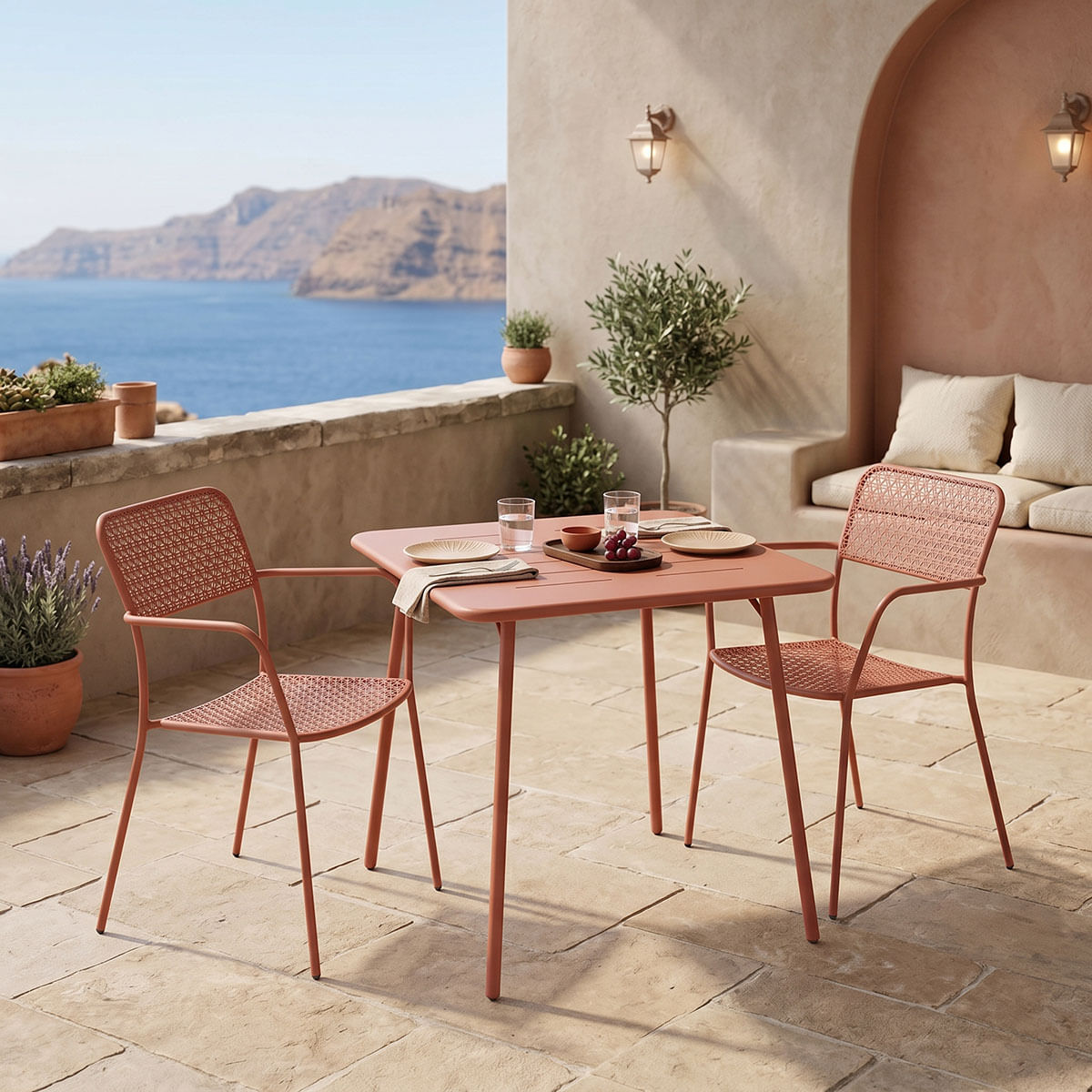 Moraja Federal set din 3 piese, teracota si metal, 70x70x73cm Moraja Federal set din 3 piese, teracota si metal, 70x70x73cm