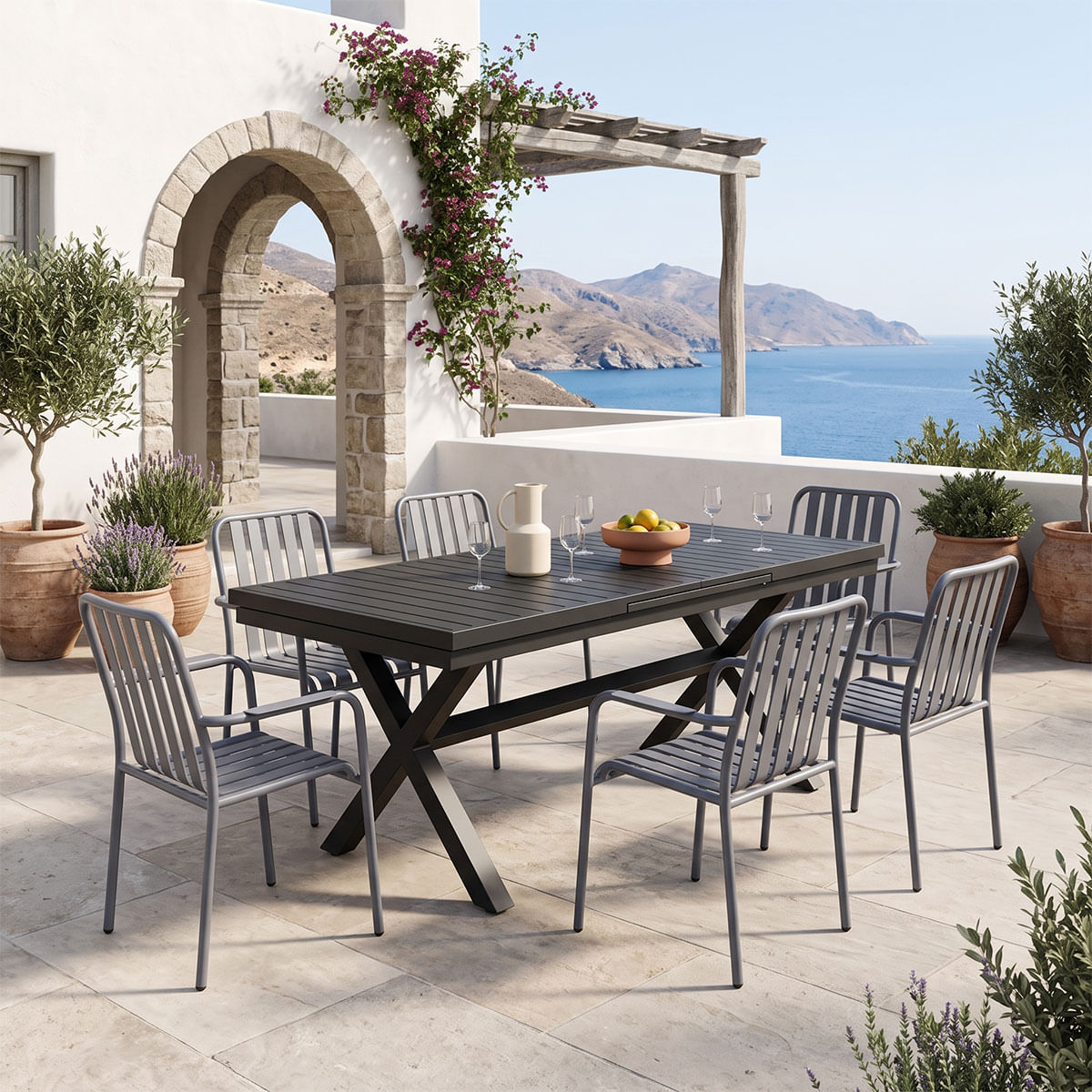 Set de dining Dagyn Vista pakoworld 7 piese, antracit, aluminiu, 180-240x90x76cm Set de dining Dagyn Vista pakoworld 7 piese, antracit, alum...