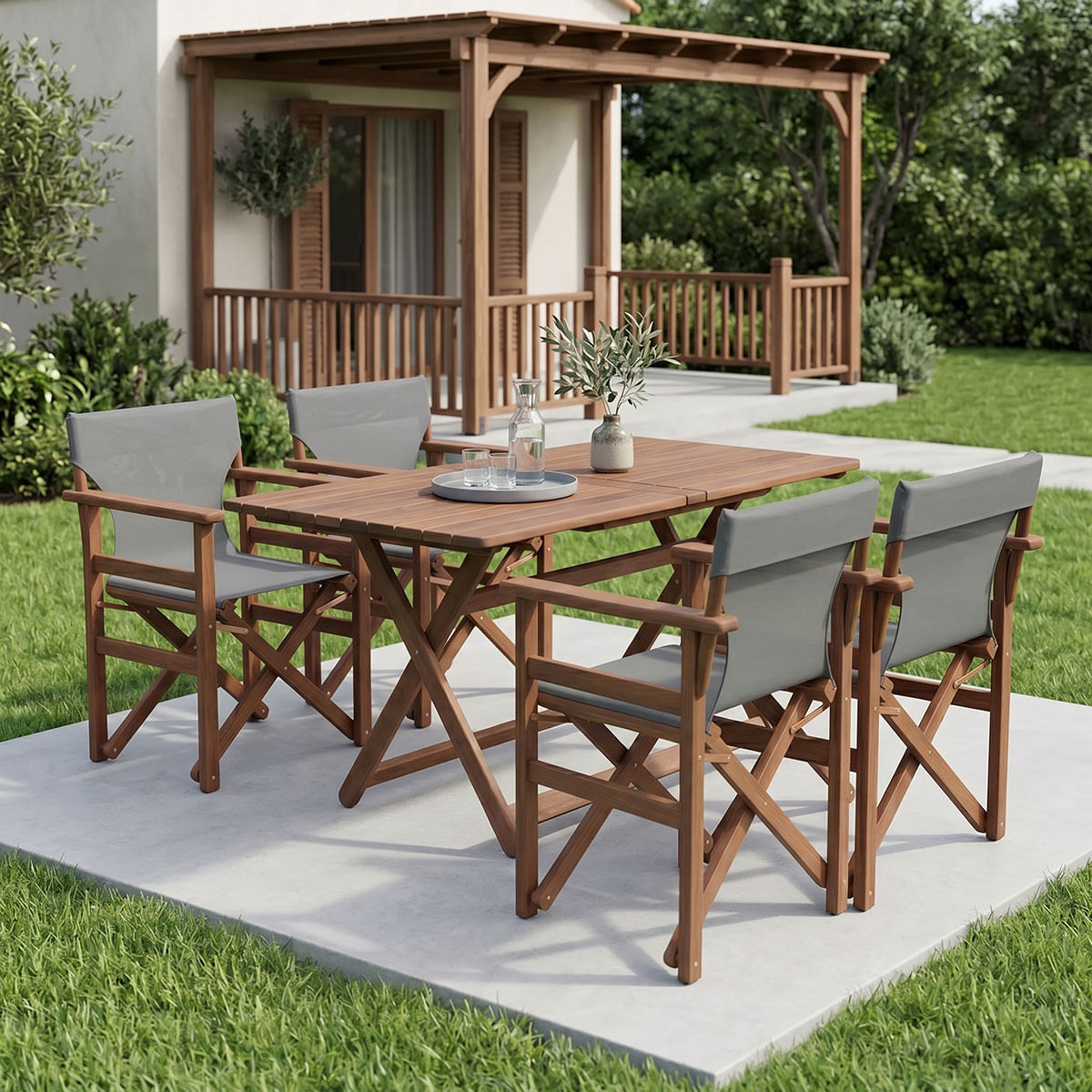 Set de masa Dining Retto, 5 piese, lemn de fag solid, nuc-gri, 120x75x71cm Set de masă Dining Retto, 5 piese, lemn de fag solid, nuc-gri, 120x75x71cm