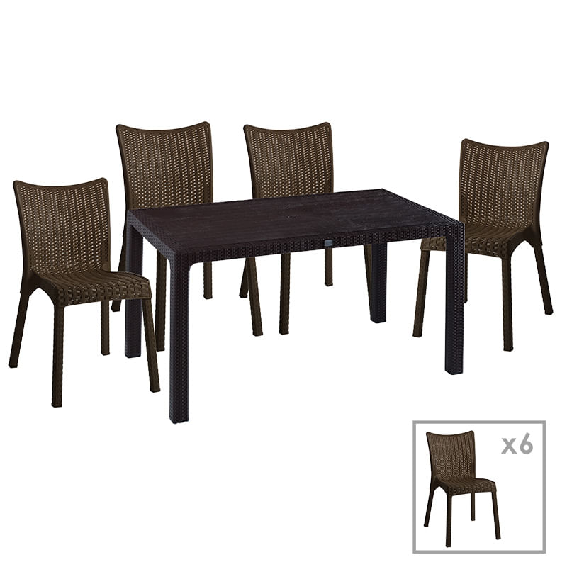 Set de dining Explore-Confident pakoworld 7 piese PP maro 150x90x73.5cm Set de dining Explore-Confident pakoworld 7 piese PP maro 150x90x73....