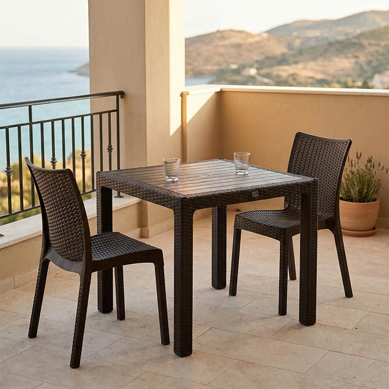 Set de dining Explore-Confident pakoworld 3 piese PP maro 90x90x73.5cm Set de dining Explore-Confident pakoworld 3 piese PP maro 90x90x73.5c...