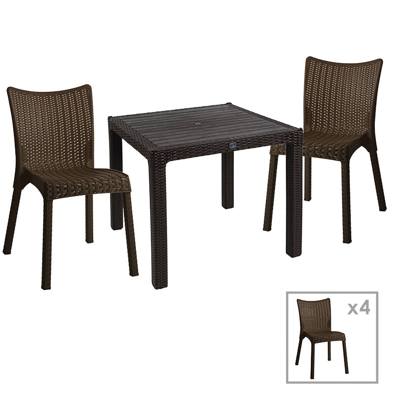 Set de dining Explore-Confident pakoworld 5 piese PP maro 90x90x73.5cm Set de dining Explore-Confident pakoworld 5 piese PP maro 90x90x73.5c...