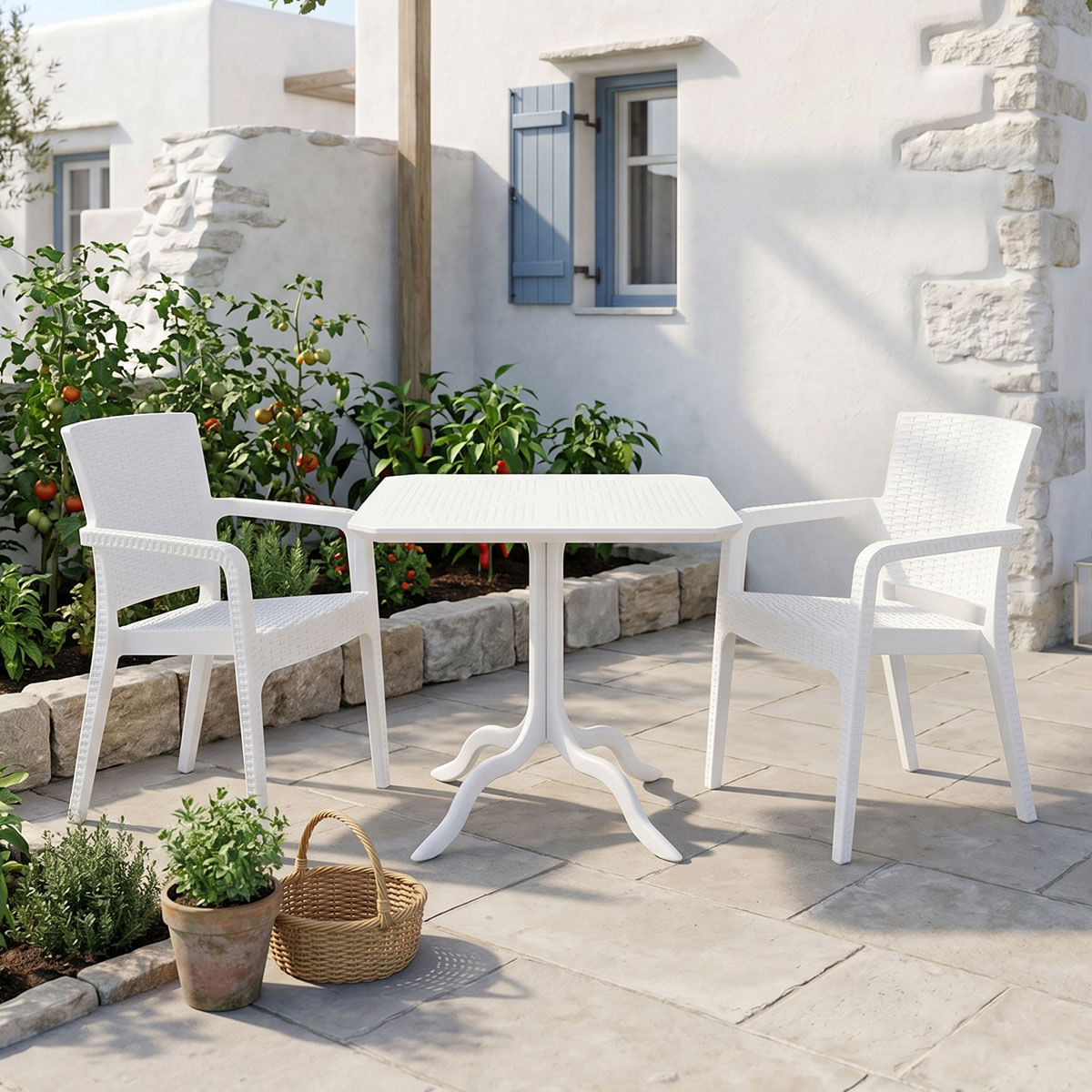 Masa de dining Icon-Halcyon pakoworld set de 3 piese PP in nuanta alba Masa de dining Icon-Halcyon pakoworld set de 3 piese PP in nuanta alb...
