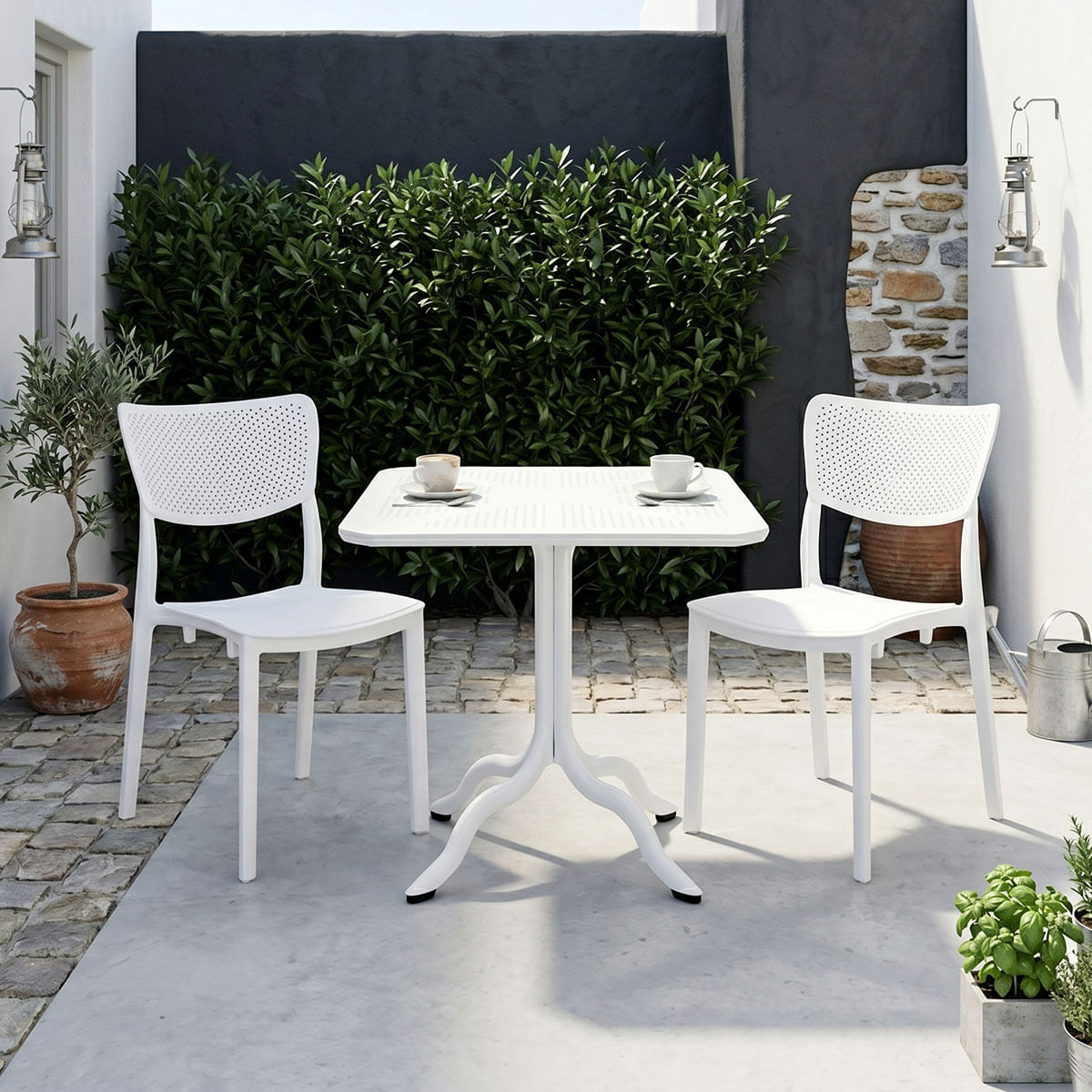 Masa de dining Icon-Ignite pakoworld set de 3 piese PP in nuanta alba Masa de dining Icon-Ignite pakoworld set de 3 piese PP in nuanta alba