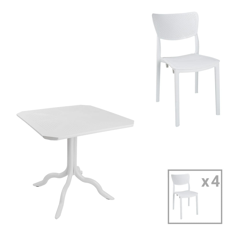 Masa de dining Icon-Ignite pakoworld set de 5 piese PP in nuanta alba Masa de dining Icon-Ignite pakoworld set de 5 piese PP in nuanta alba