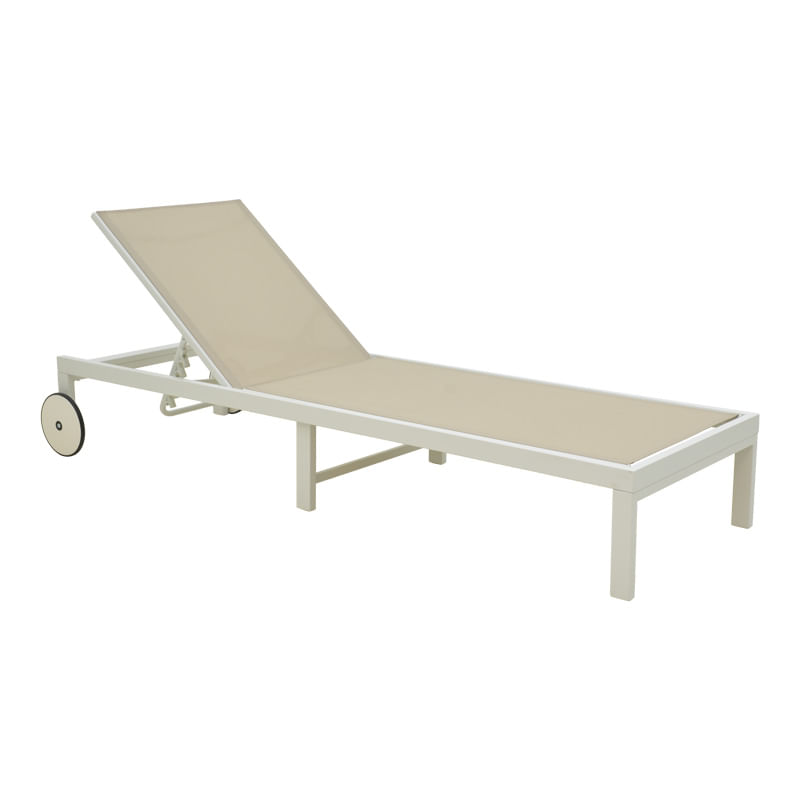 Scaun de plaja Mailo pakoworld alb, aluminiu si textilene in nuanta bej 71x206x30cm Scaun de plajă Mailo pakoworld alb, aluminiu și textilene în nuanță bej 71x206x30cm