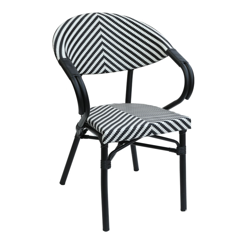 Fotoliu Isaia pakoworld stivuibil negru aluminiu-negru si alb pe ratan 57x57x83cm Fotoliu Isaia pakoworld stivuibil negru aluminiu-negru și alb pe ratan 57x57x83cm