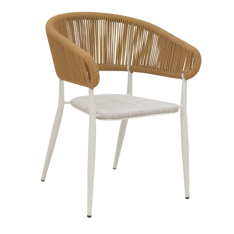 Aluminum armchair Raven pakoworld stackable white frame-natural textilene-rattan 57x62x78cm Fotoliu din aluminiu Raven pakoworld, stivuibil,...