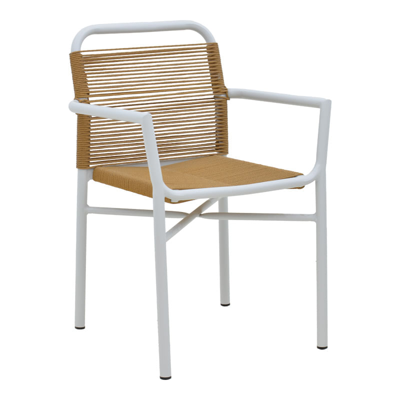 Clutch aluminum armchair pakoworld stackable white frame-natural rattan 55x56x80cm Clutch aluminum armchair pakoworld stackable white frame-...