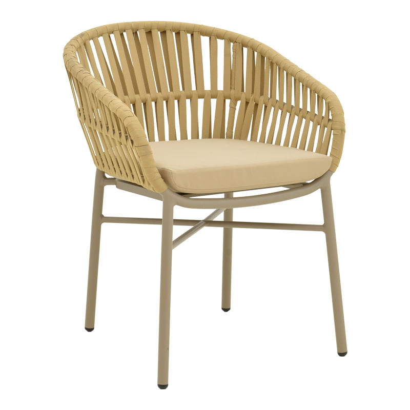 Frama pakoworld stackable aluminum-pe rope armchair in brown shade and cushion 57x60x78cm Frama pakoworld stackable aluminum-pe rope armchai...