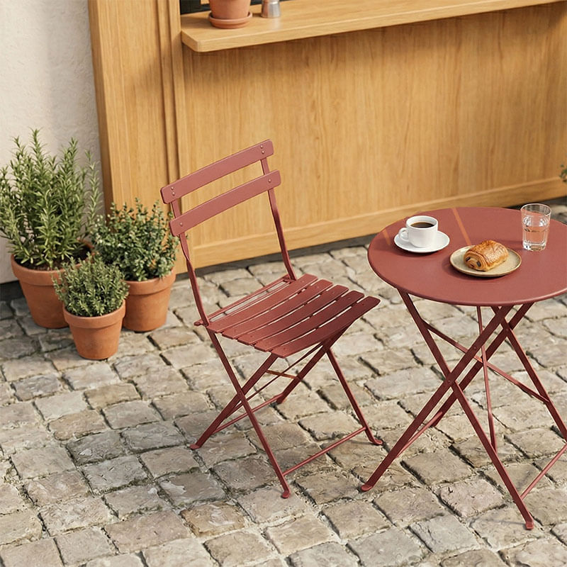 Scaun Bistro Pakoworld metal pliabil in culoarea teracota 42x46x82cm Scaun Bistro Pakoworld metal pliabil in culoarea teracota 42x46x82cm