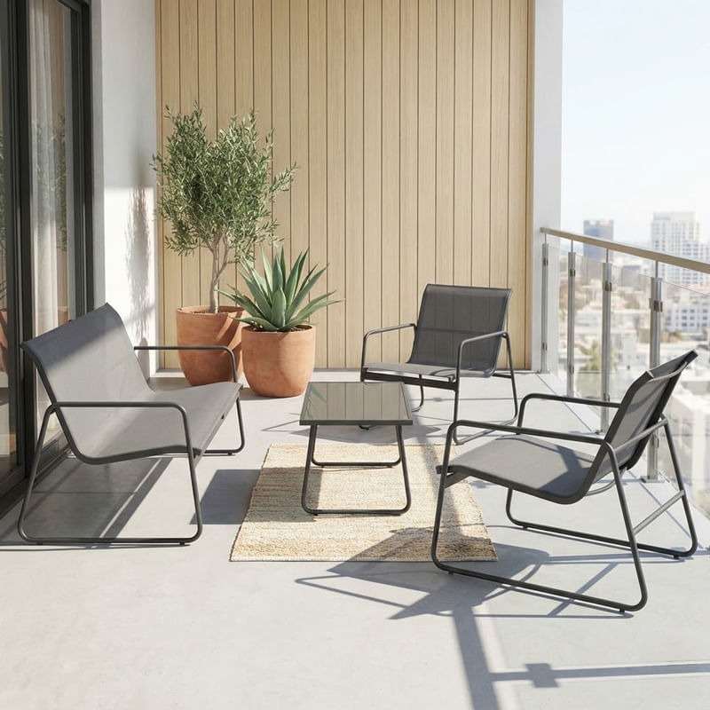 Set living pentru exterior Veranda, pakoworld, textilene-metal, culoare antracit Set living pentru exterior Veranda, pakoworld, textilene-metal, culoare antracit