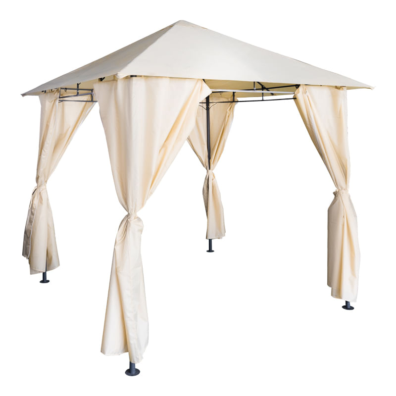 Gazebo Apex, structura Pakoworld din metal negru cu material textil bej, 2.5x2.5 m Gazebo Apex, structură Pakoworld din metal negru cu material textil bej, 2.5x2.5 m