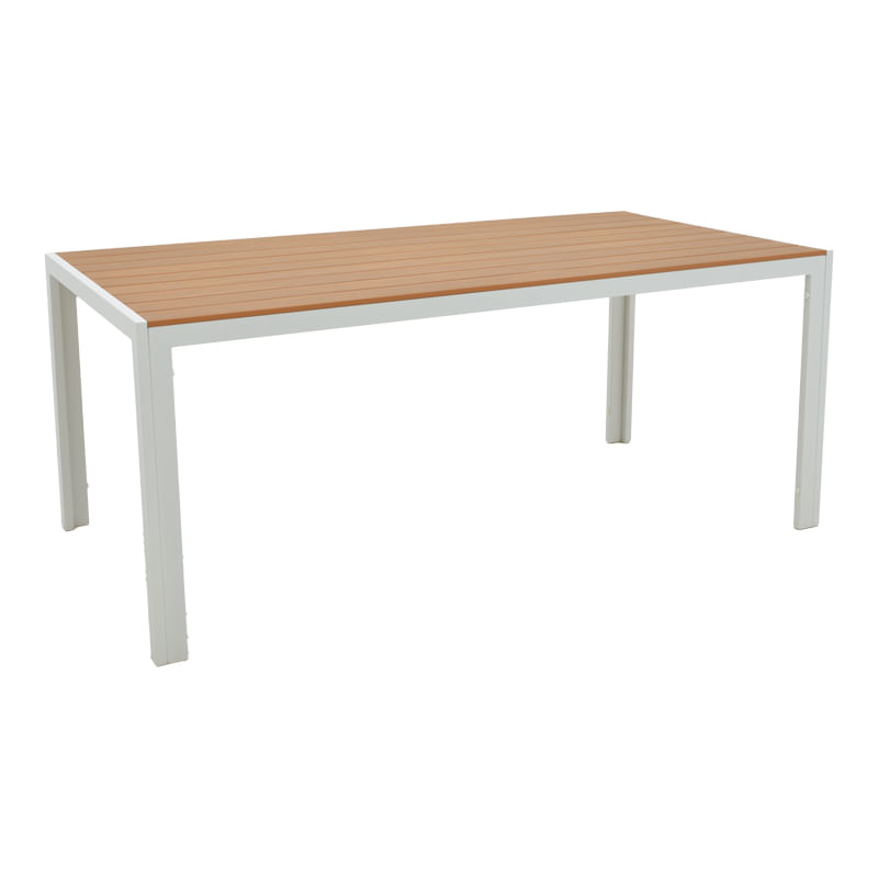 Masa Nares, ambalaj Pakoworld, aluminiu, placa din lemn de fag, nuc deschis, 180 x 90 x 72,5 cm Masa Nares, ambalaj Pakoworld, aluminiu, placă din lemn de fag, nuc deschis, 180 x 90 x 72,5 cm
